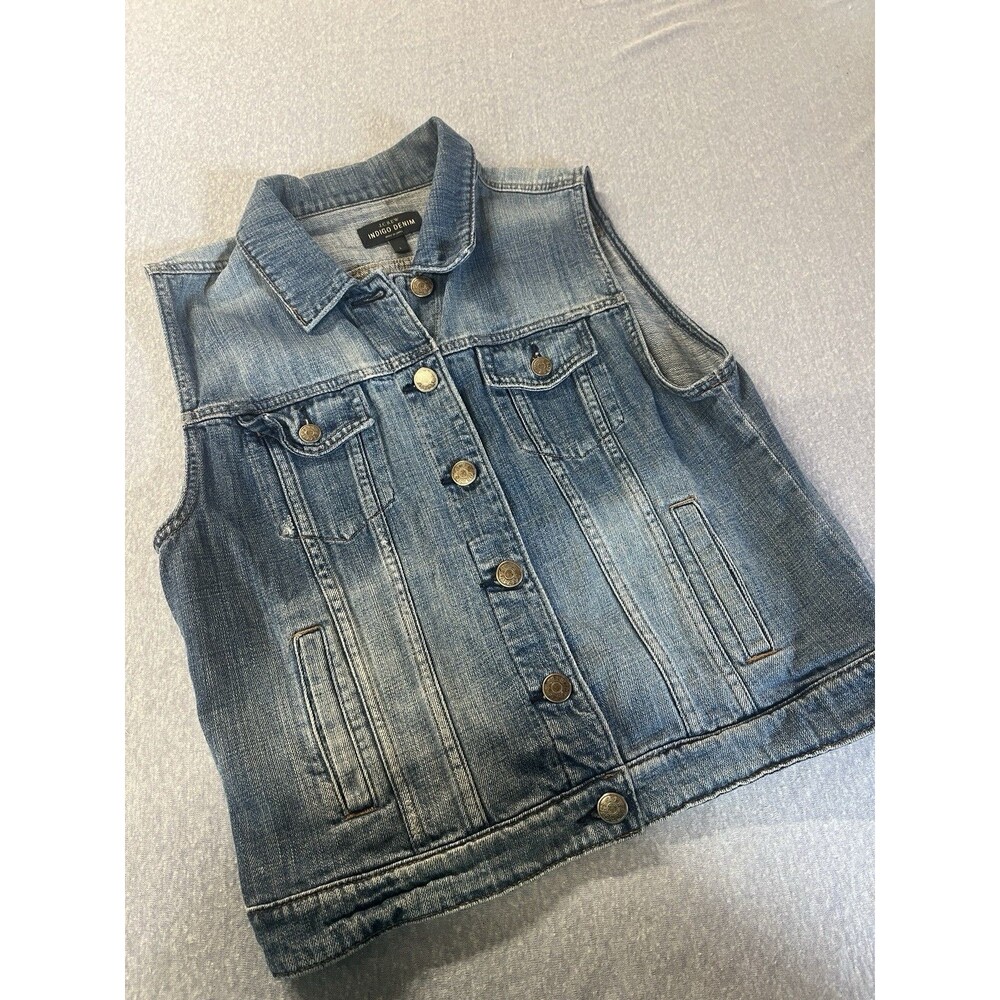 J Crew Indigo Denim Vest 90’s Stonewash Women’s Large Distressed Sleeveless Y2K